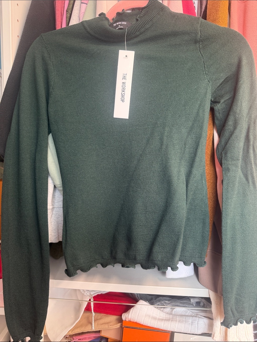 Workshop Republic Clothing Forest Green Ruffle Hem Mock Neck Long Sleeve Top